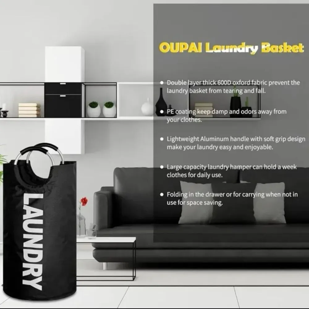 NWT Gorgeous Black 25.1ga Large Collapsible Fabric Laundry Hamper Padded Handles